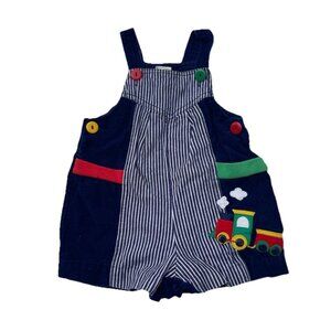 Vintage 70s 80s Boys Sz 18 Month Baby Railroad Stripe Overalls Train Buttons